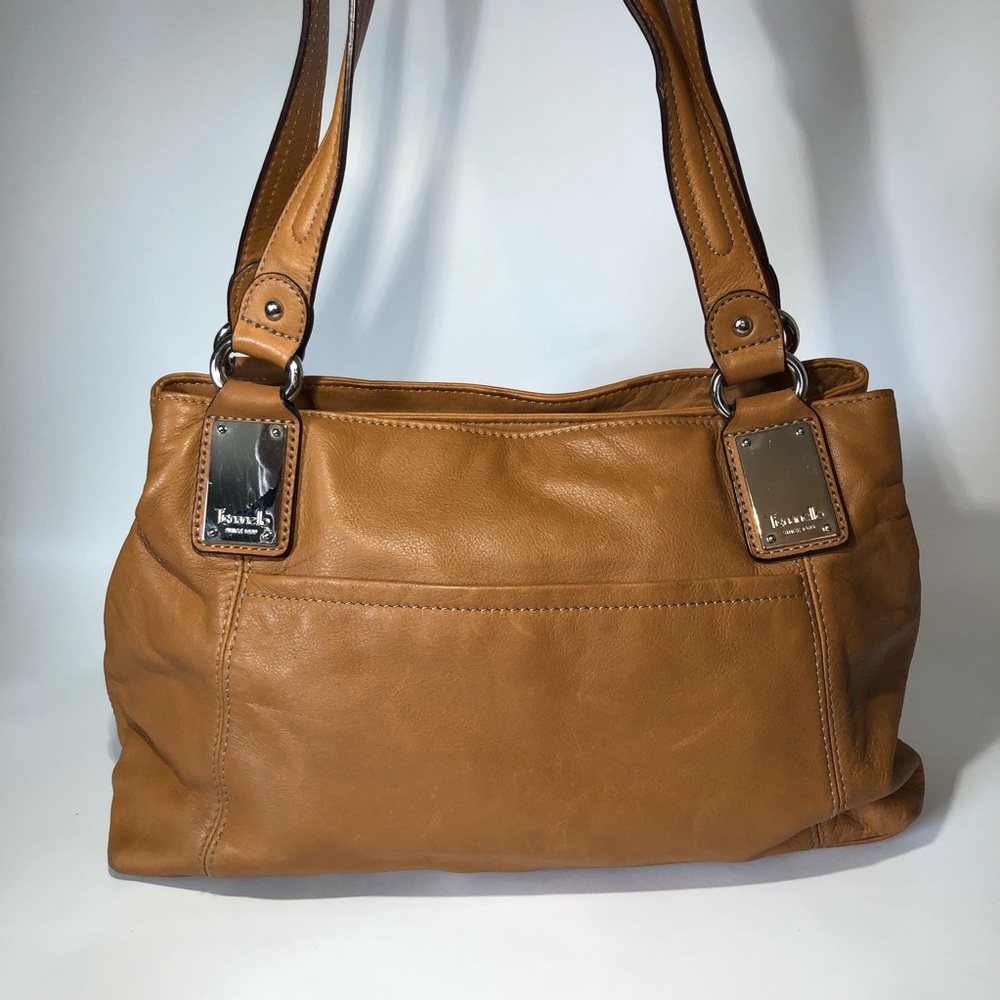 Tignanello Genuine Leather Brown Shoulder Purse with Silver Accents